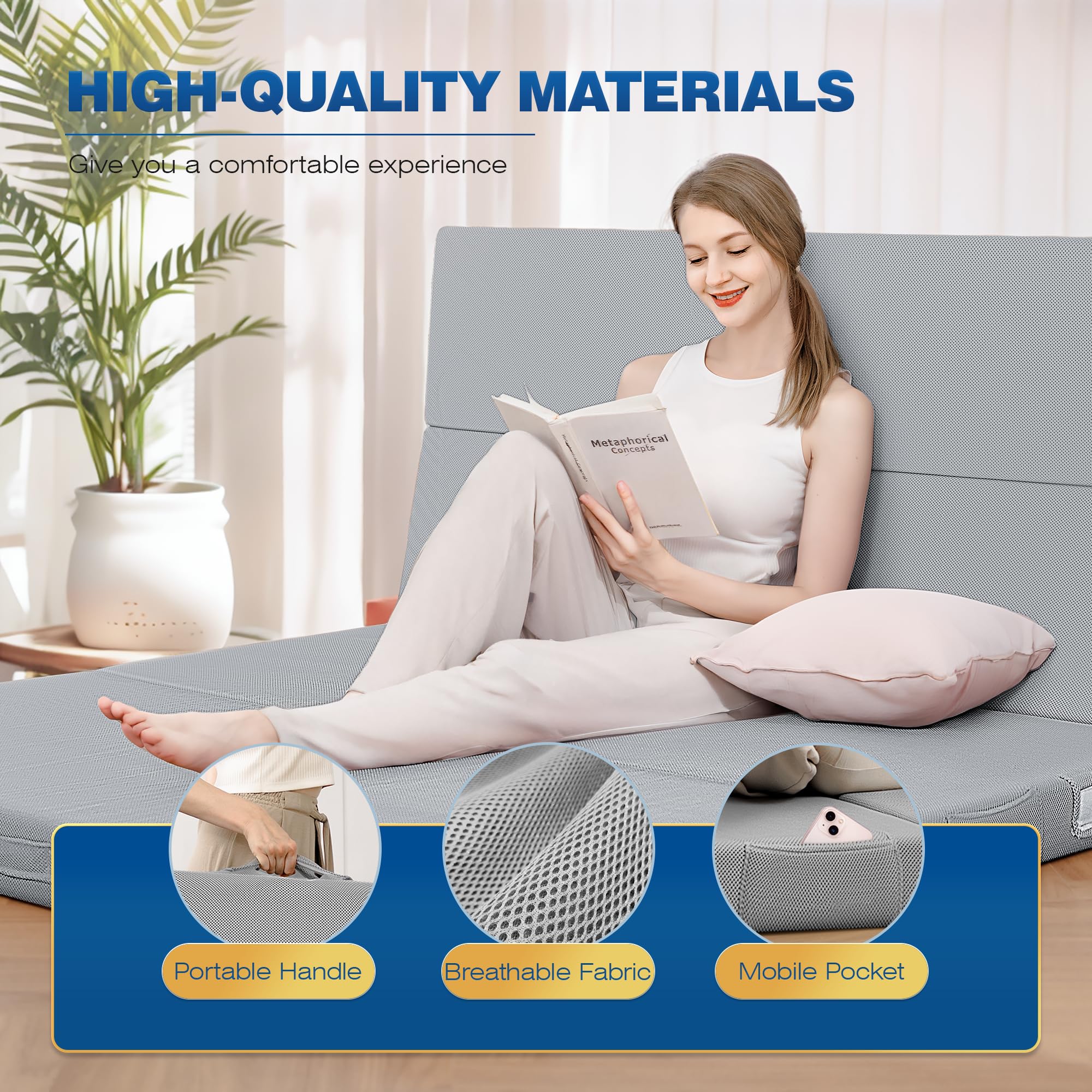 Bestglory Queen Foldable Mattress, 4 Inch Folding Mattress, Queen Mattress Topper, Soft, Dirt-Resistant, Portable Mattress For C